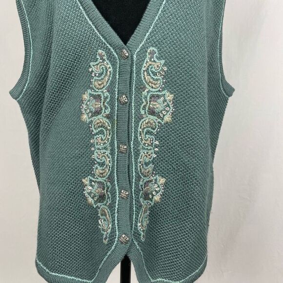 Vintage Koret Sage Green Embroidered Wool Oversized Vest - Women’s L - Picture 4 of 8
